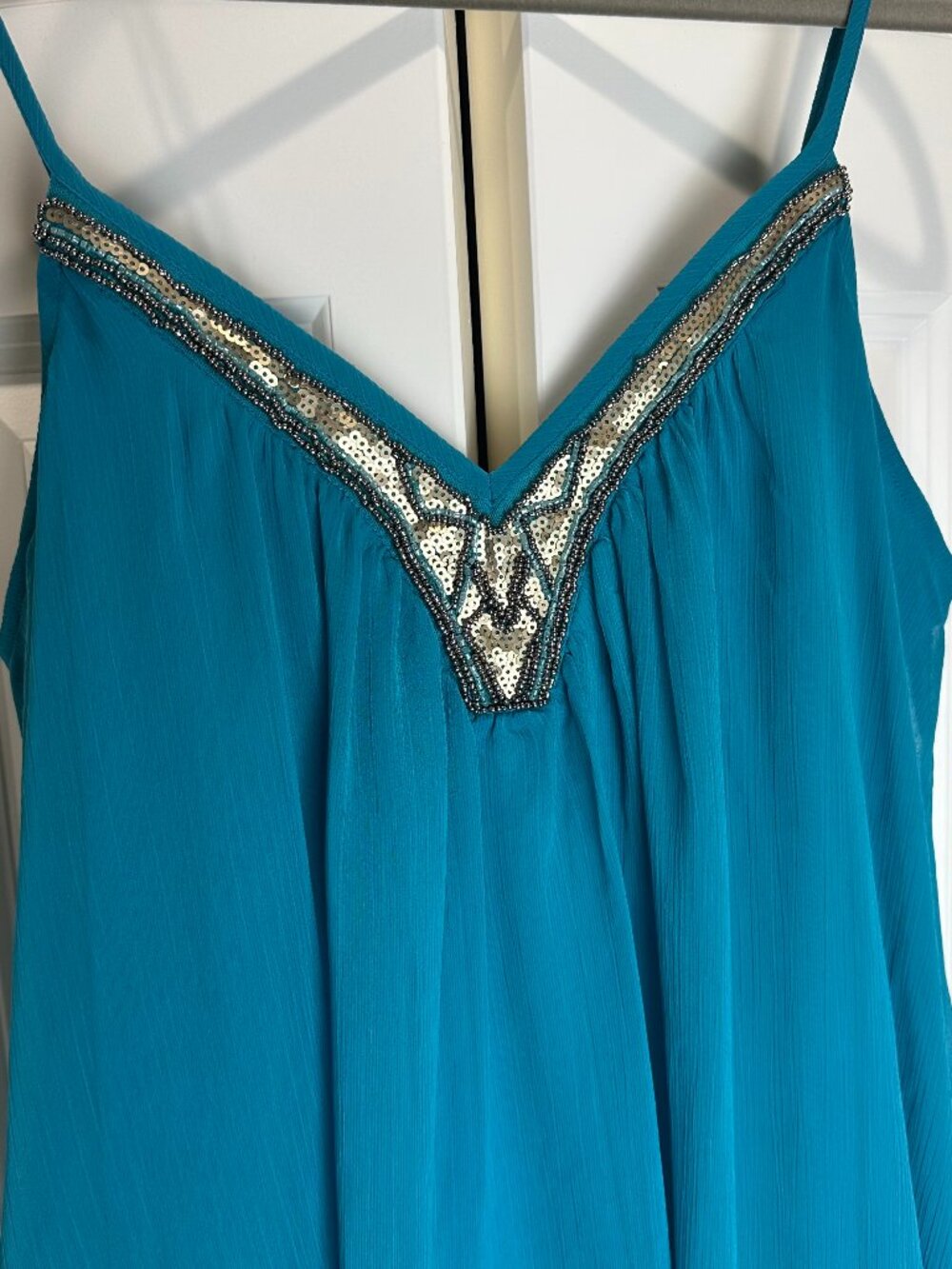 Express Y2K Teal Dress w Embellished Bust